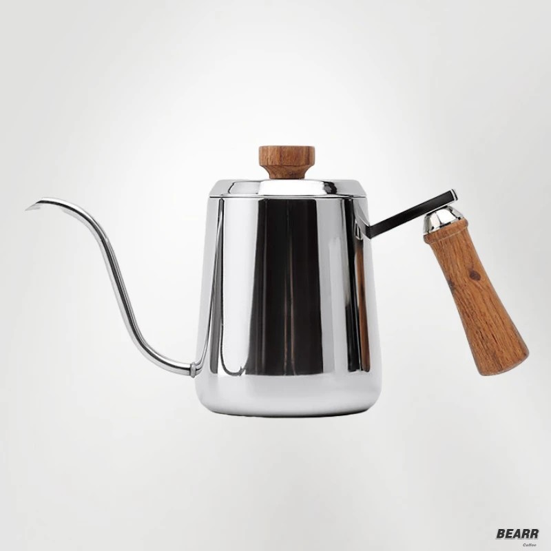 

Hand Brewed Coffee Pot with Stainless Steel Wooden Handle, Long Mouth, Fine Mouth, Household Drip Brewed, Antique, with Cover