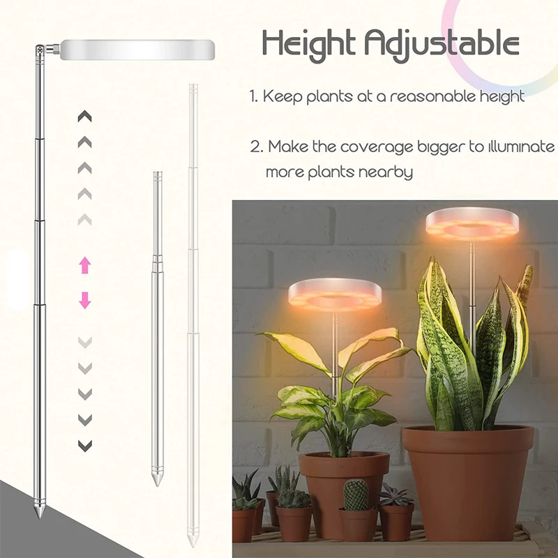 Lampe horticole de croissance LED 10W, avec minuterie 3/6/12H, 5