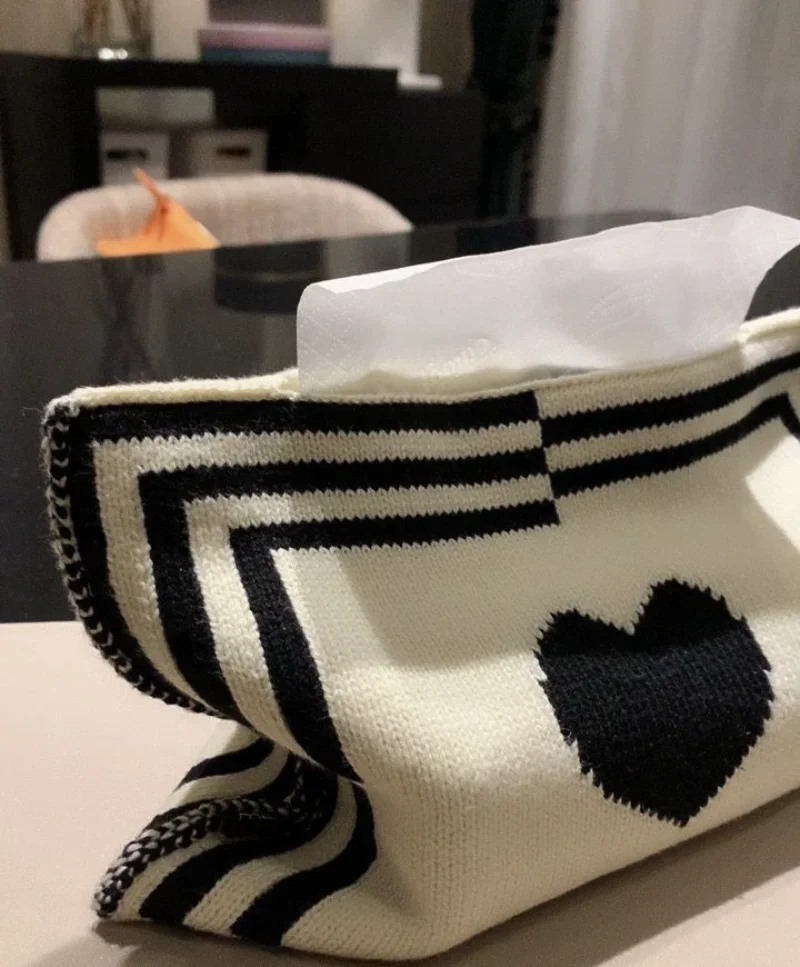 Nordic Ins Heart-pattern Knitted Tissue Bag Living Room Table Tissue Box Paper Storage Desktop Decorative Tissue Case Paper Box 5