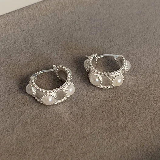 PONYKISS 925 فضة اللؤلؤ حبة جولة هوب أقراط للنساء...