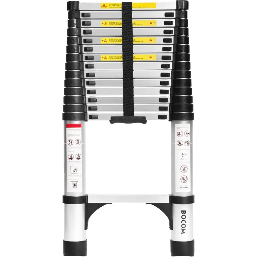 

Telescopic Ladder, 14.5 FT, Collapsible Extension with 2 Triangle Stabilizers, 330 Lbs Max Capacity, Telescopic Ladder