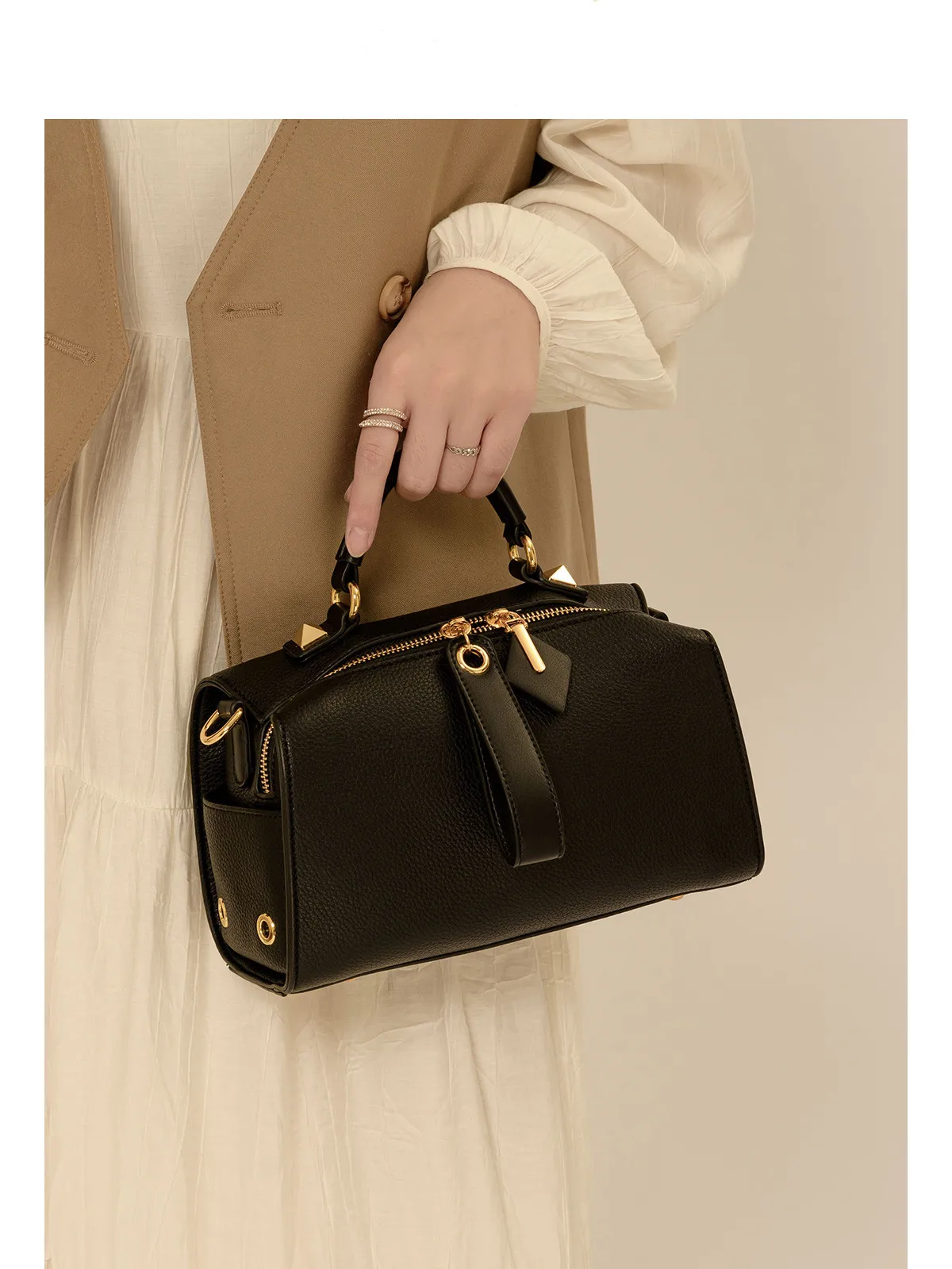 Maxdutti French Leather Handbag Fashion Ladies Commuter Casual Large Capacity Boston Pillow Bag Women Messenger Shoulder Bag