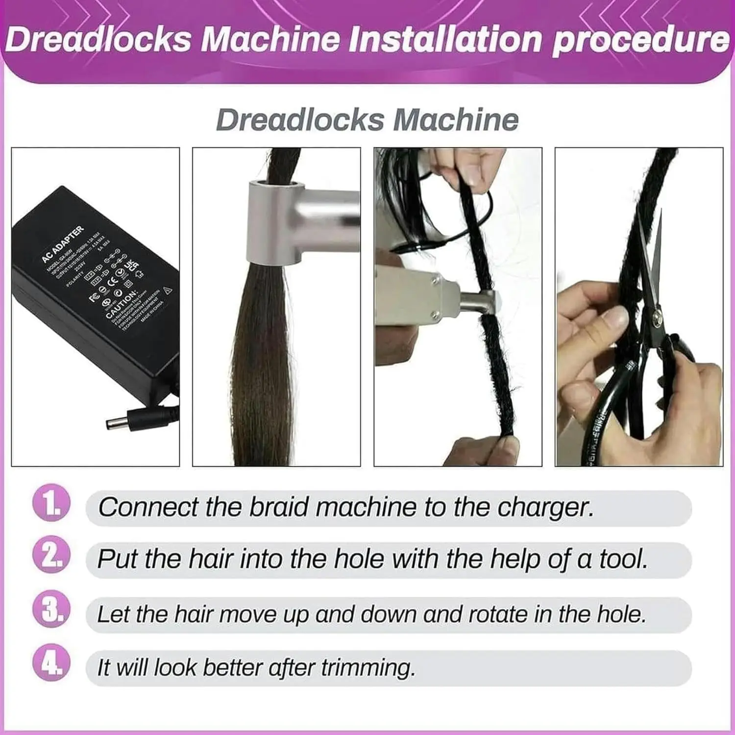 Dreadlock Maker Machine,Portable Handheld Electric Dreadlock Tools,for Dreadlock Suitable for Long Human Hair and Synthetic Hair 6