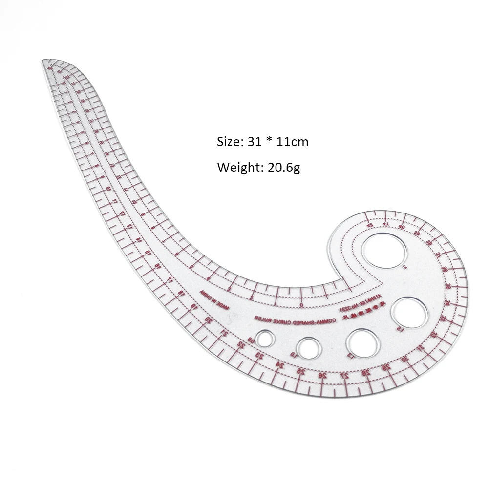 Plastic Transparent Tailor French Curve Sewing Ruler Tailor Comma Shaped Stitching Sewing Patchwork Comma-Shaped Ruler