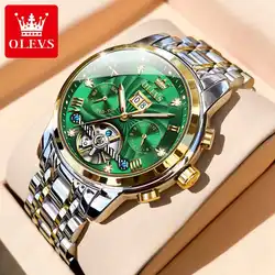 OLEVS Mens Watch Automatic Mechanical Tourbillon Slef-Wind Luxury Stainless Steel Waterproof Luminous Date Wrist Watch