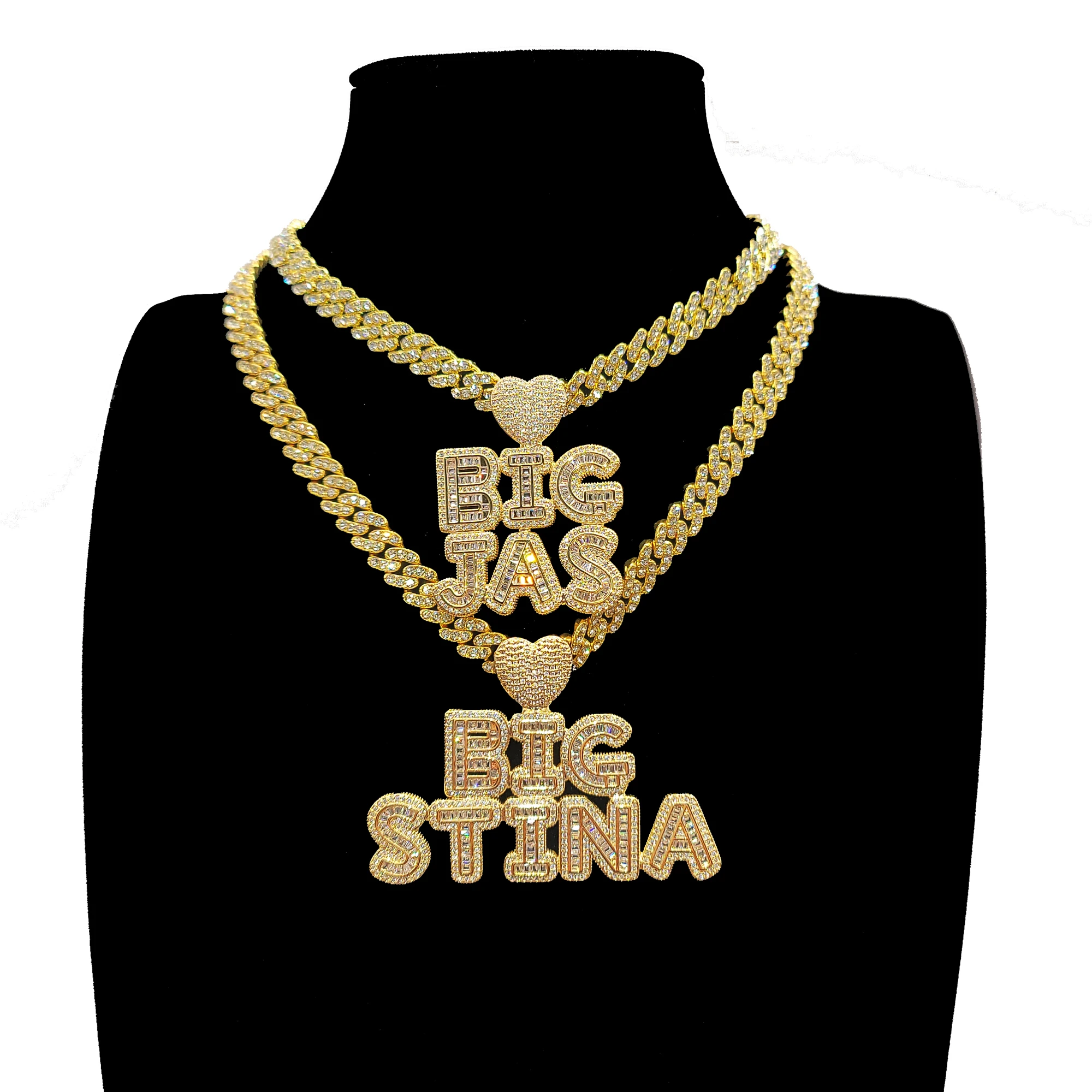 Personalized Stacked Words Pendant With Mini Cuban Chain Custom Heart Bail Letters Necklace Birthday Gift For Her Mother's Day