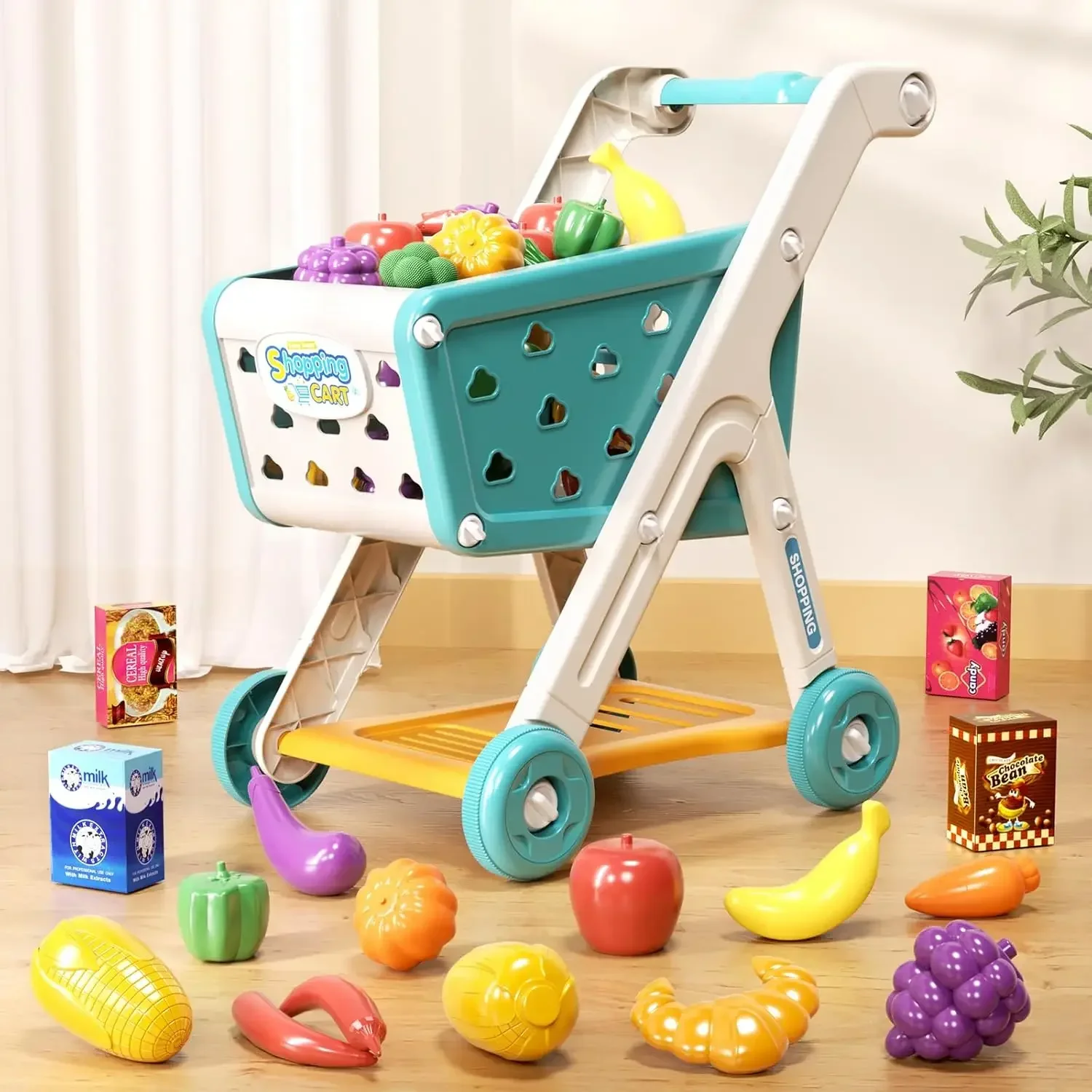 26pcs Kids Shopping Cart Playing House Role-Playing Games Supermarket Playset Accessories for Toddler Aged Children's Toys