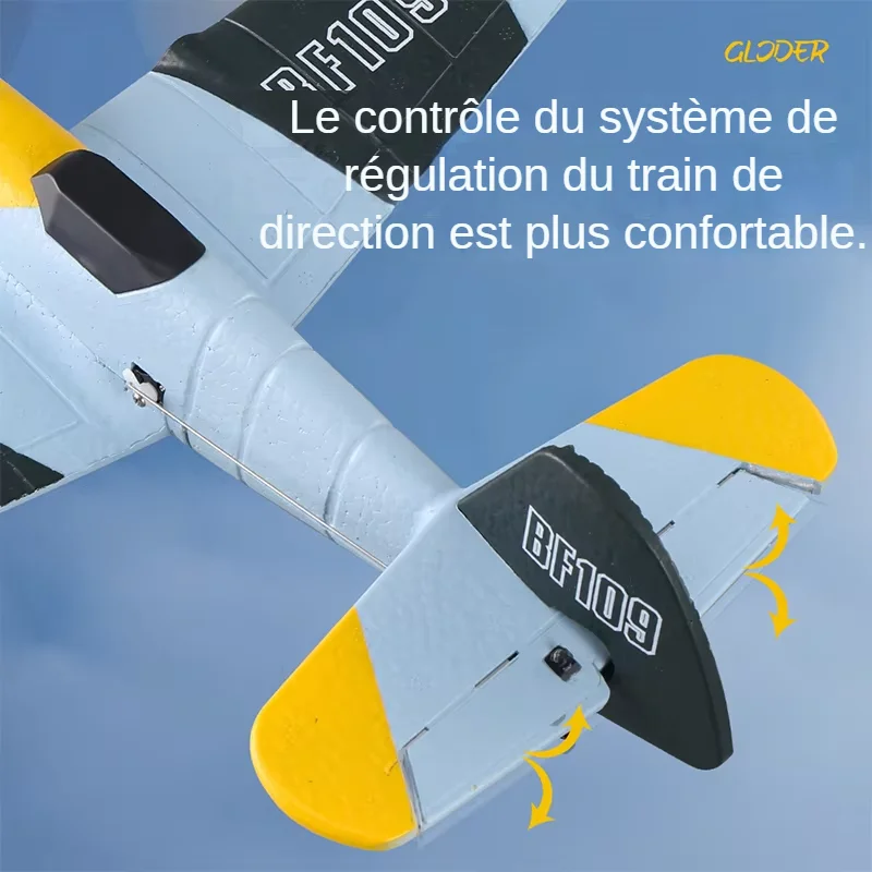 Avion RC BF109 1B OB en action, modèle de vol stabilisé 2 canaux pour débutants, décollage main