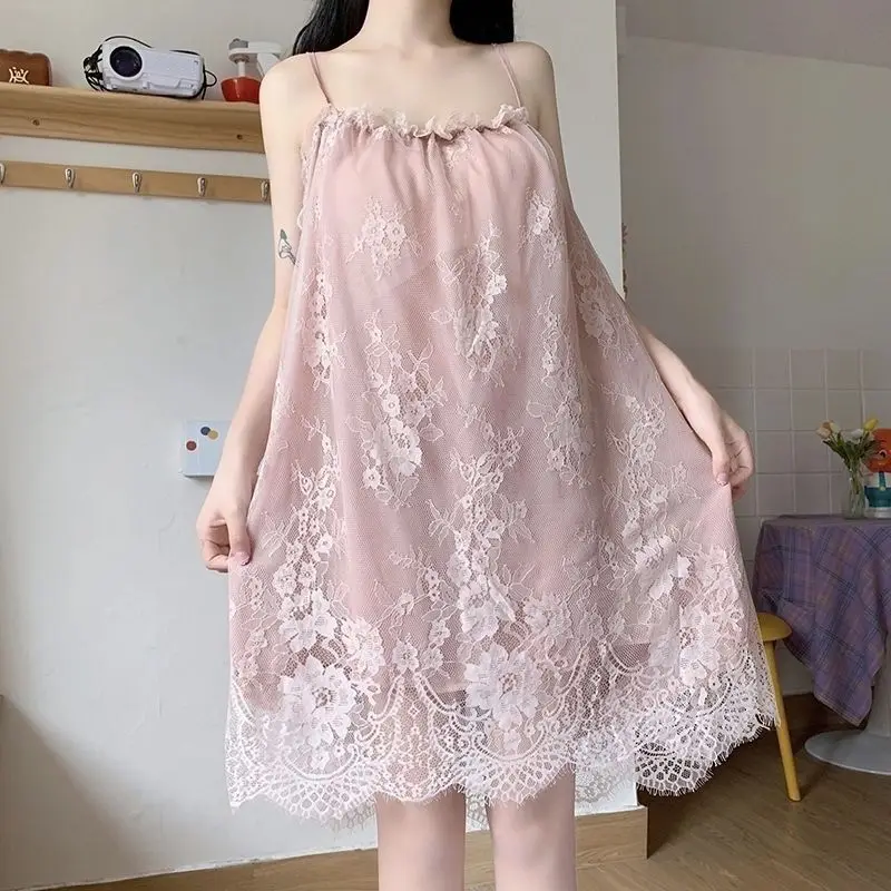 Women Sexy Sleepwear Lace Nightgown Mini Dresses Evening Dresses Loungewear Nightwear Sleep Dress Transparent Sexy Night Gown