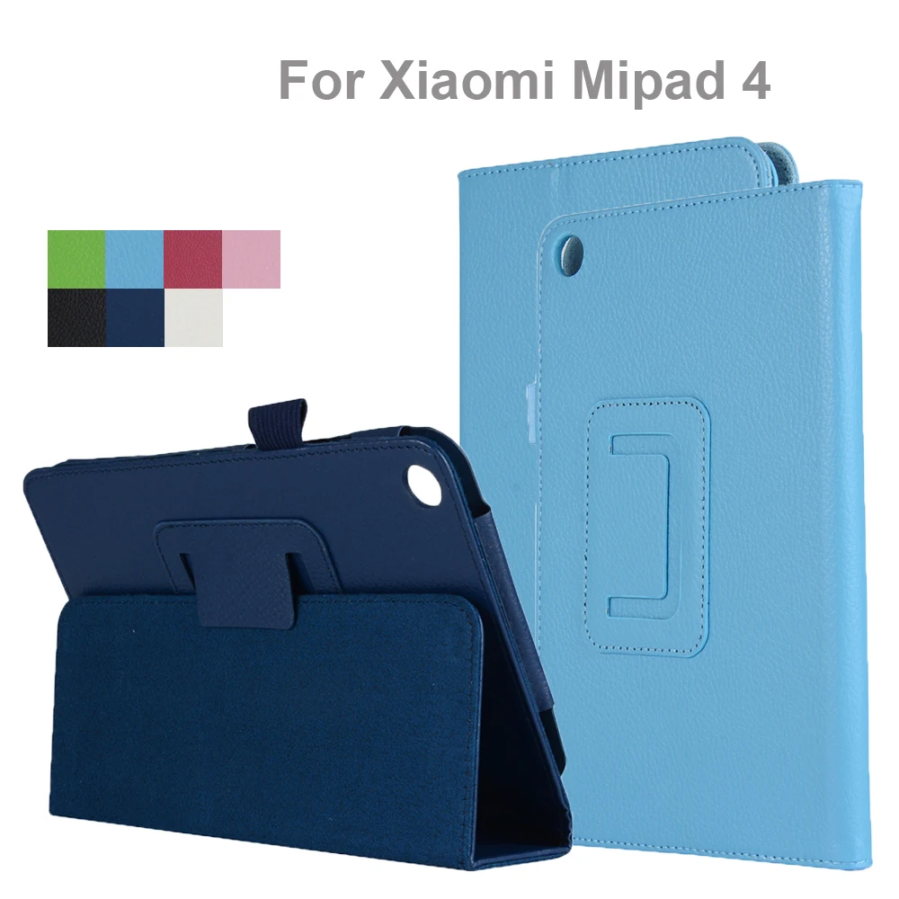 Viviviration Fold Tablet Case Smart Cover Holder Stand Per Xiaomi Mipad 2 3 4 8.0 "Lichi Pu Leather Tab Kickstand Magnetic Conque