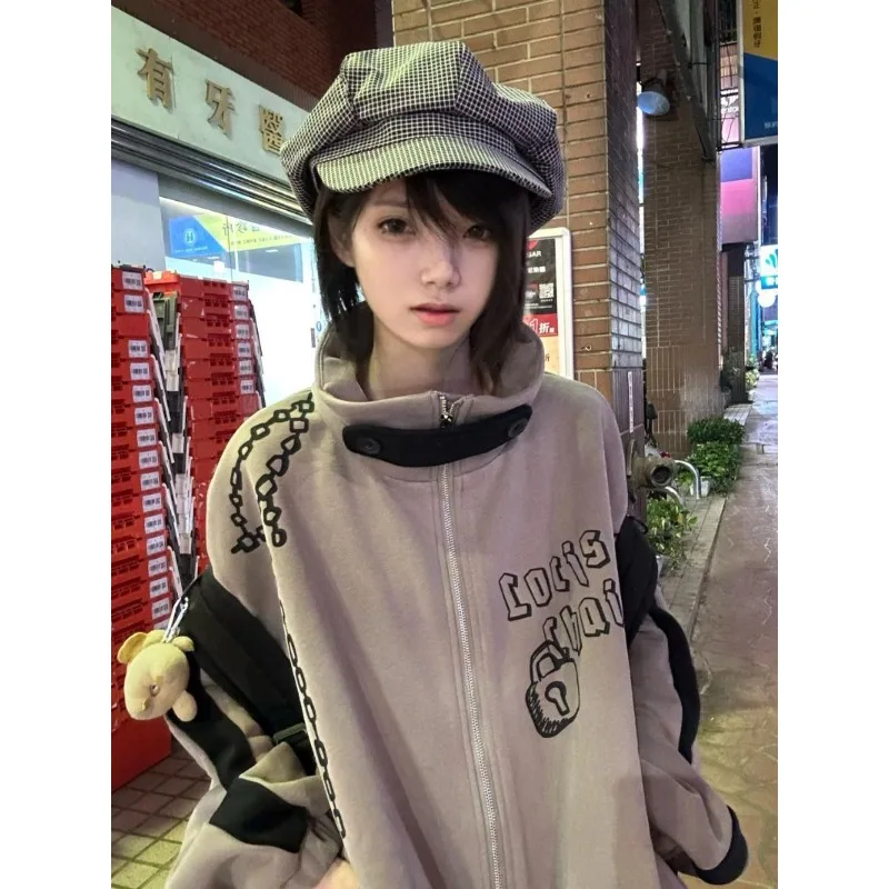 

HOUZHOU Harajuku Fleece Sweatshirt Women Gothic Oversized Y2k Vintage Hoodie Grunge Streetwear Aesthetic Korean Fashion Pullover