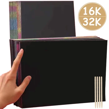 20 pezzi 16/32K carta antigraffio nera pittura creativa fai da te carta raschiante con bastoncino di bambù carta da disegno colorata kit di pittura artistica
