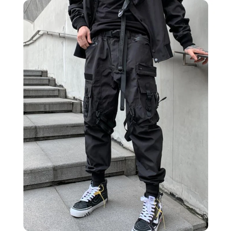 Unisex Multi-Pocket Cargo Pants Elastic Waist Overalls Men'S