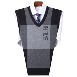 Knit Sweater Male Waistcoat Men's Clothing Sleeveless Vest Plaid Elegant Business V Neck High Quality Replica Cheap A Classic X