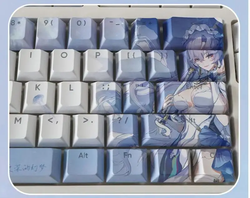 Anime Wuthering Waves Cantarella 128-Tastenkappen, Cosplay-Requisiten, Achseseite, graviert, mechanisch, PBT-Typkappen, Gaming-Tischzubehör – Detail 7