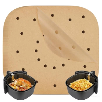 100Pcs Air Fryer Paper Perforated Parchment Baking Square Parchment Heat Resistant Non Stick Oven Microwave Steaming Basket
