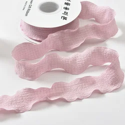 Handmade Wrinkled Lace Edge Ribbon for Gift Wrapping and Floral Decorations - 10 Yards (Sakura pink)
