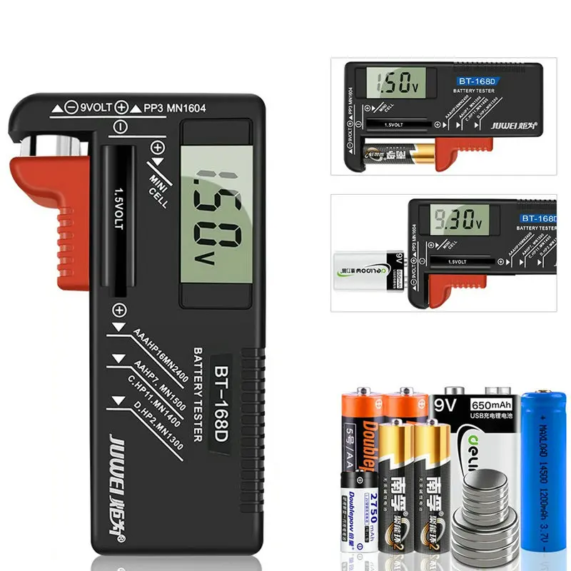 BT-168D BT-168 Digital Battery Tester LCD Display AA/AAA/C/D/9V/1.5V Button Cell Battery Capacity Check Detector
