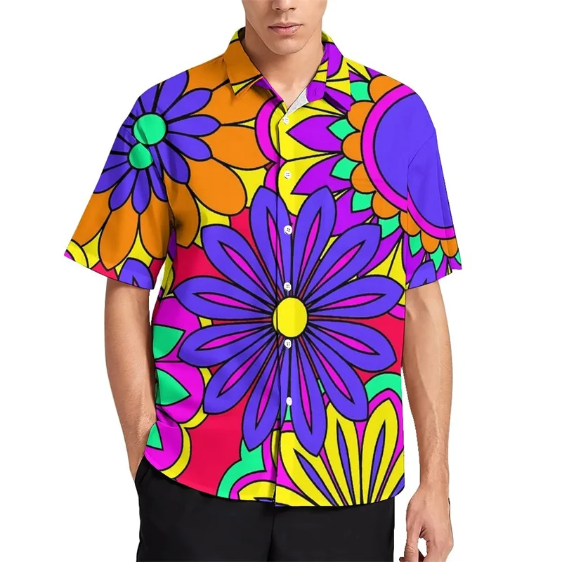 

Summer New Harajuku 3D Floral Printing Shirts Coloful Flowers Graphic Short Shirts For Men Fashion Funny Clothing Y2k Cool Tops