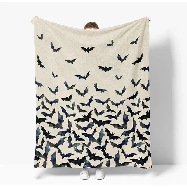 Couverture polaire d'Halloween imprimée chauve-souris effrayante : parfaite pour les nuits qui refroidissent! Couverture en flanelle, douce et confortable, cadeau 5