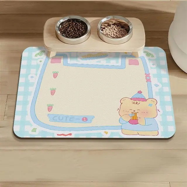 VIKAMA Cute Cartoon Cat Dog Pet Mat-Waterproof, Oil-Resistant, Food-Safe, Quick-Dry, Scratch-Resistant, Easy To Clean & No-Wash