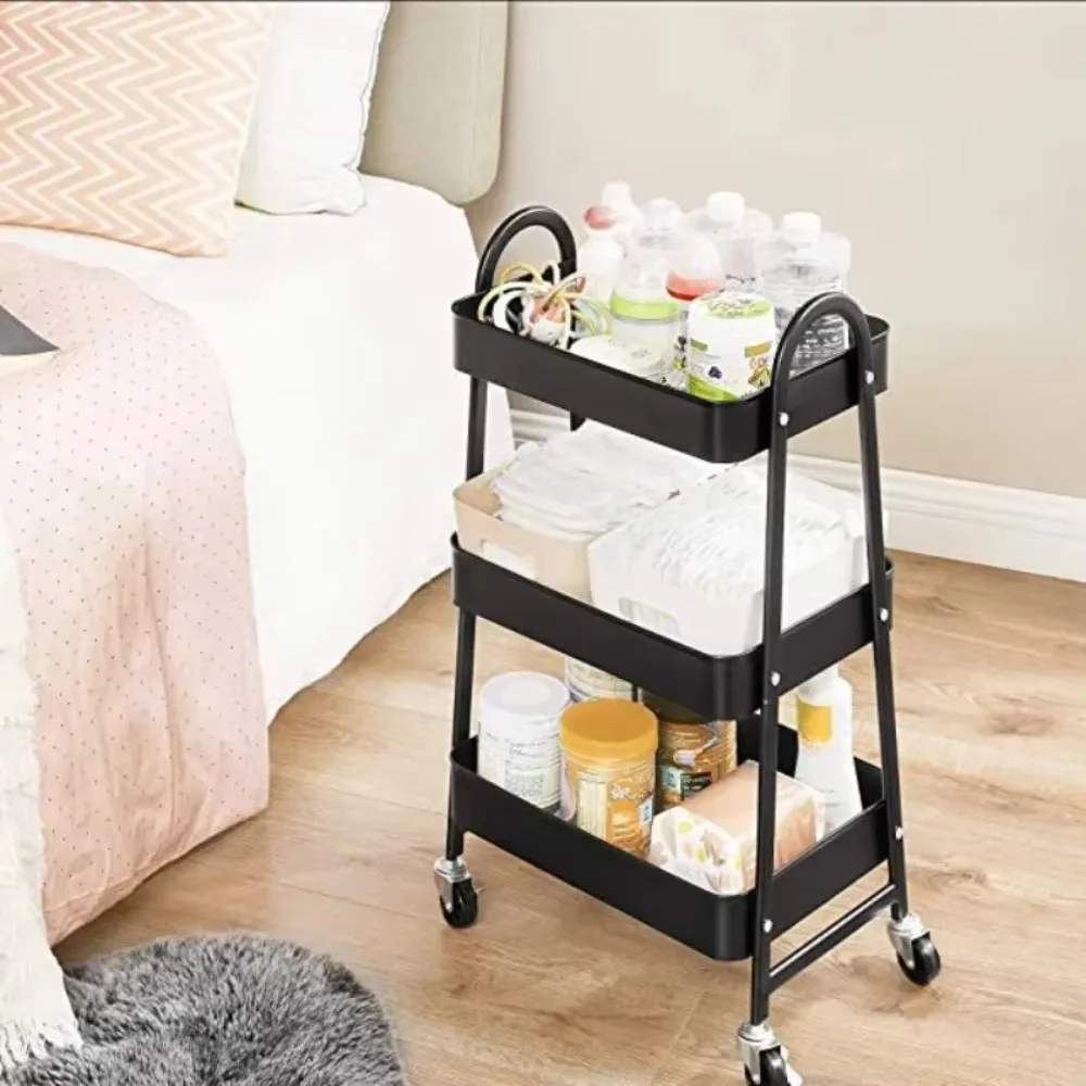 Mobile Storage Cart Versatile with Wheels Kitchen Organizer Rack Bathroom Cart High-Carbon Steel Household Snack Storage Trolley
