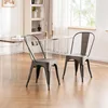Metal Patio Dining Chair Set of 4 Dark Grey Farmhouse Tolix Style for Kitchen Dining Room Restaurant Bistro Stackable 5