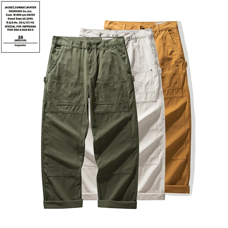 OKONKWO Canvas Railway Workers Pants Multi Pocket Work Suit Men Women Climbing Outdoor Trekking Hiking Camp Tooling Trousers
