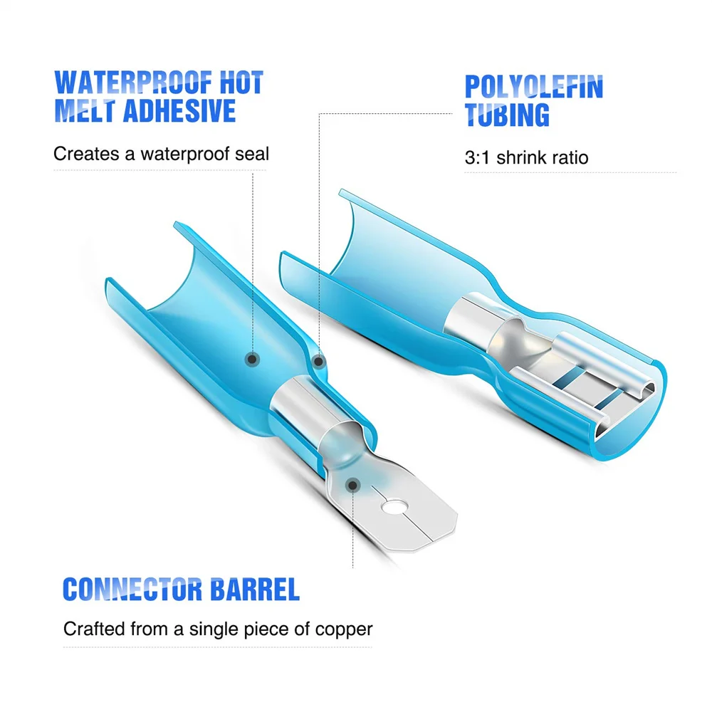 250PCS Schrumpf Spaten Anschlüsse Schnell Trennen Draht Anschlüsse Elektrische Spaten Terminals Isolierte Männlich Weiblich Draht Spaten – Detail 5