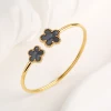Adjustable Stainless Steel Gold-Plated Five-Leaf Flower Open Bangle Classic For Man Woman Luxury Party Jewelry Lucky Clover 3