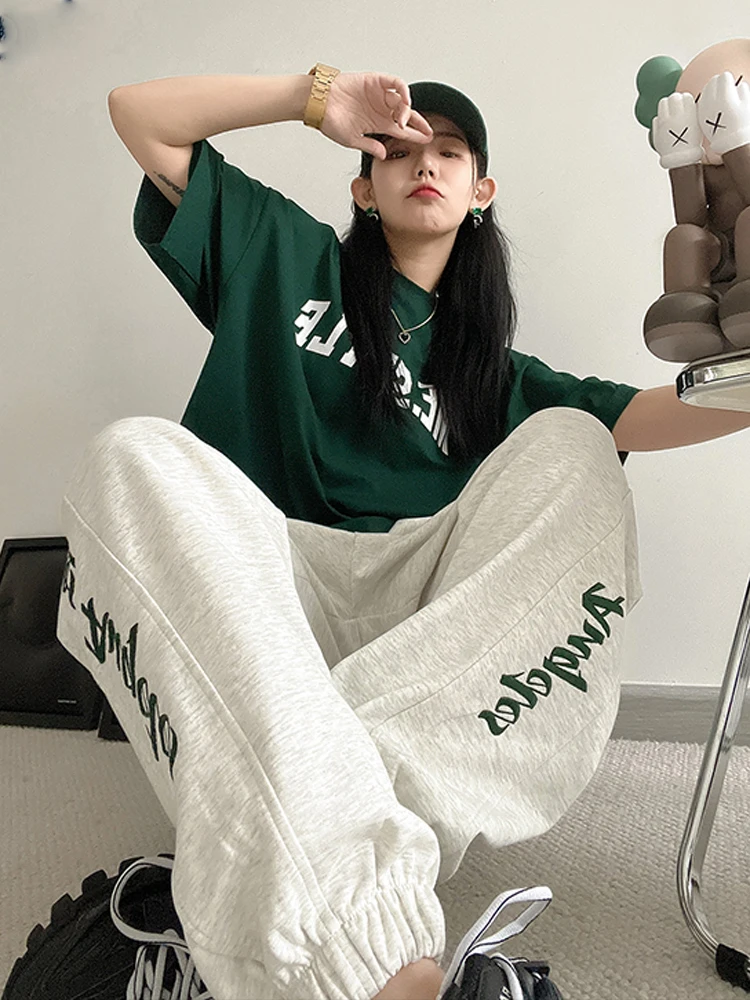 

Women Harem Pants Harajuku Casual Wide Leg Streetwear Y2k Oversize Fashion Hip Hop Winter Aesthetic Grey Long Sweatpants Letter