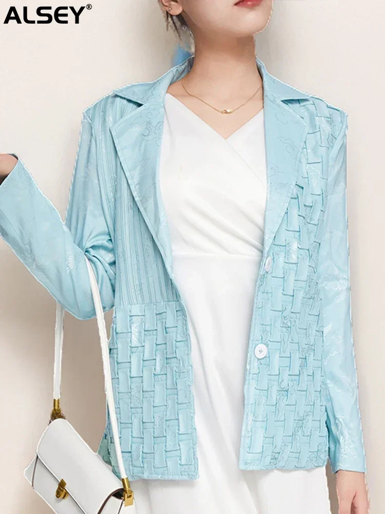 

ALSEY Miyake Pleated Loose Casual Simplicity Top For Women's New Spring 2024 Solid Color Long Sleeve Single Button Jacket Famale