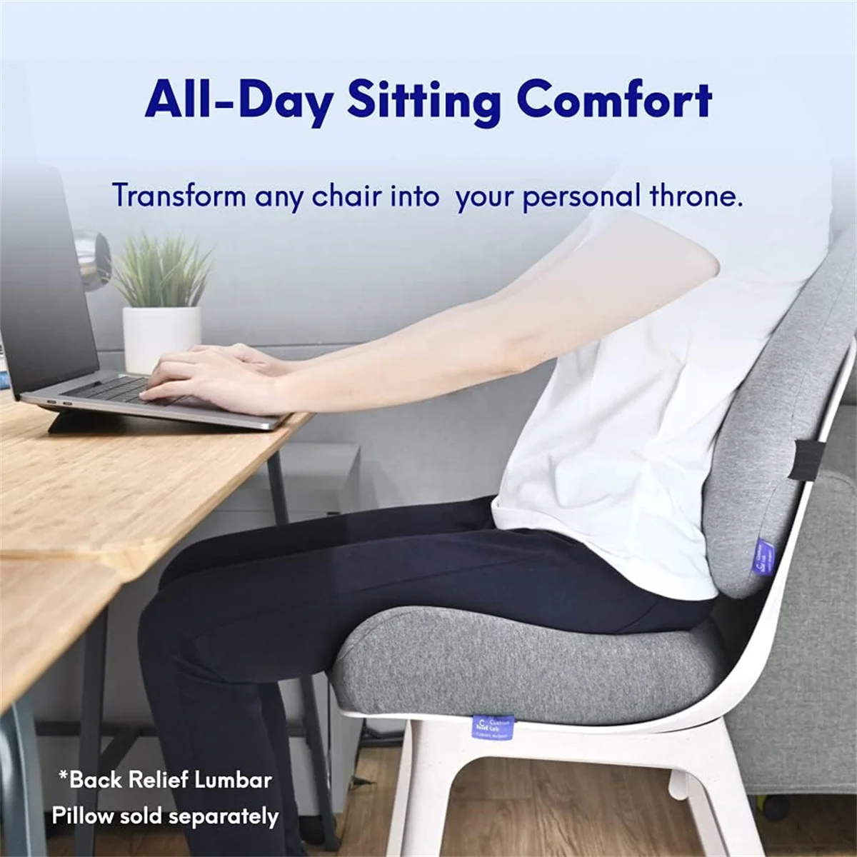 Pressure Relief Seat Cushion for Long Sitting Hours on Office & Home Chair  - Extra-Dense Memory Foam for Soft Support. Chair Pad for Hip, Tailbone