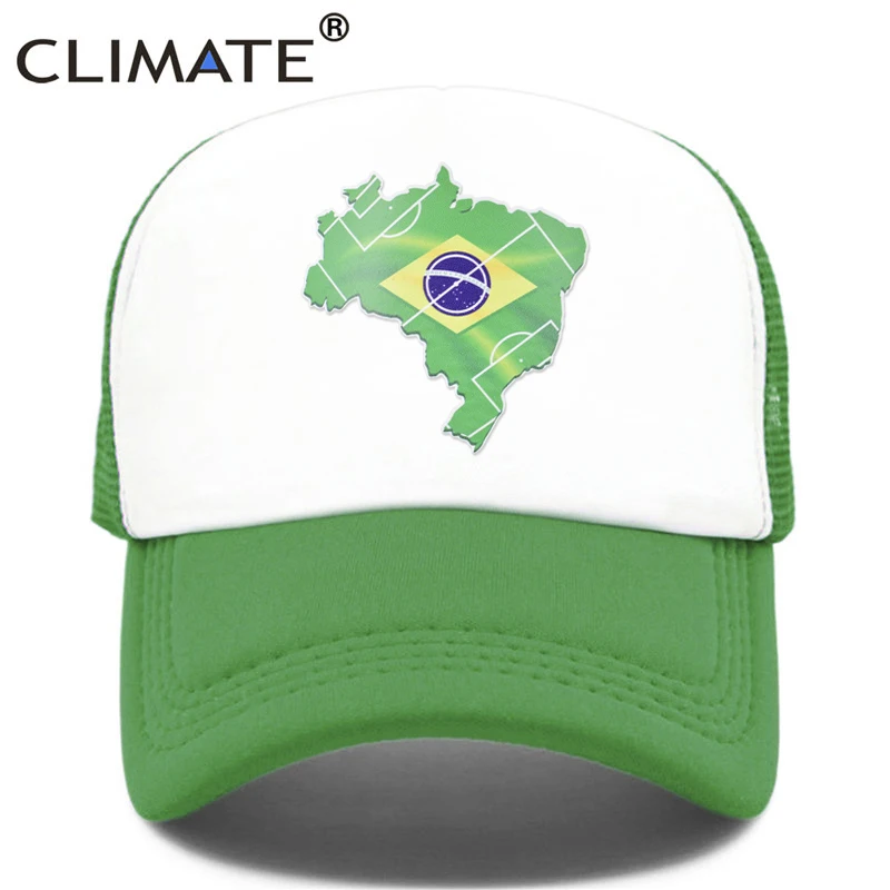 CLIMATE Brazil Cap Brazilian Brazil Flag Map Trucker Cap National Football Fans Team Green Sport Hat Cap Cool Summer Mesh Cap 1