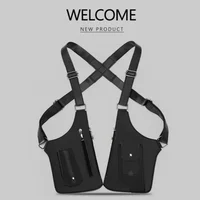 Sacs à bandoulière arrière pour hommes, Double bandoulière multi-poches, gilet tactique antivol d'extérieur, sac de poitrine imperméable en cuir PU 4