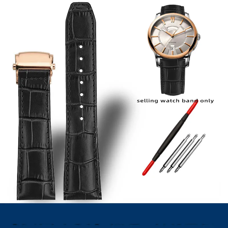 thumbnail image 1 of Correa de reloj MAURICE LACROIX Eliros de piel de vaca suave de 20 a 22 mm con hebilla plegable, correa de piel auténtica negra, marrón y azul, accesorios para hombre, 1 of 5