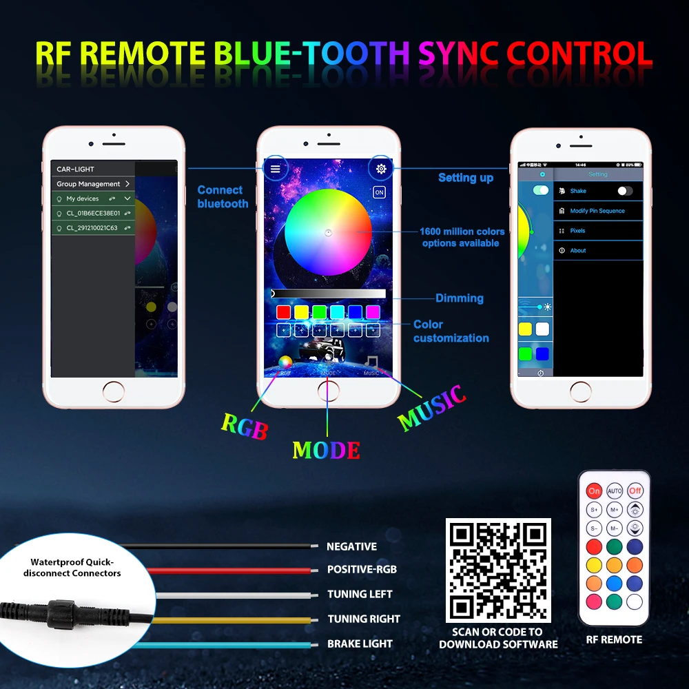 0.4M/1.31FT RGB Fat Spiral LED Whip Lights Bluetooth APP and Remote Control Flagpole Lamp for Truck Offroad ATV UTV Polaris RZR