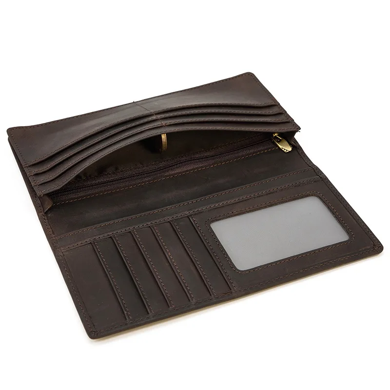 Vintage Crazy Horse Leather Long Wallet Men's Genuine Leather Casual Durable Top Layer Leather Money Clip