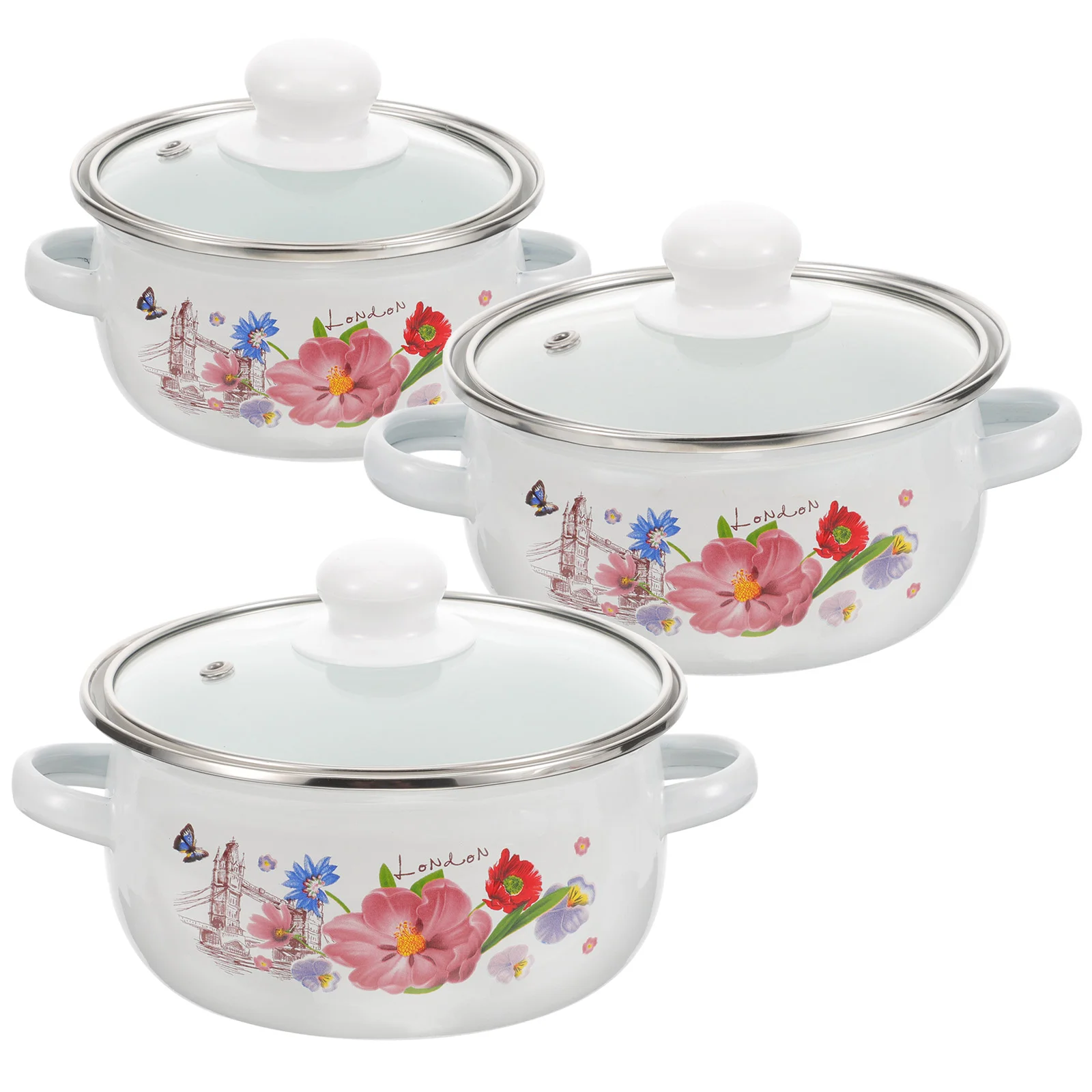 

3Pcs Enamel Stew Pot with Lid Stew Soup Pot Home Cooking Pot Food Cooking Pot Enamel Stockpot