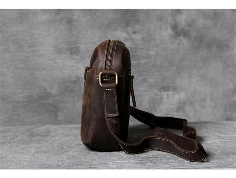 Vintage fashion crazy horse cowhide men's phone bag daily outdoor work weekend genuine leather small shoulder crossbody bag