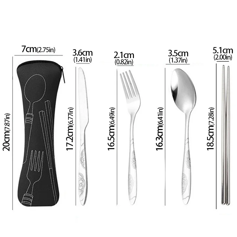 Tableware Storage Bag Stainless Steel Washable with Zipper Cutlery Kit Case Portable Pouch Dinner Household Travel Camping Spoon