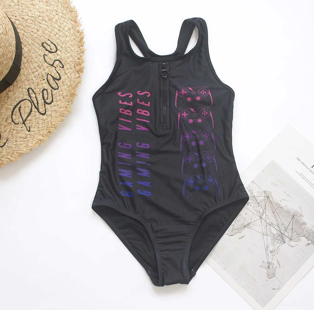 Solid Chain Deco Children Girls Kids Swimsuit Brand Hotsale One Piece