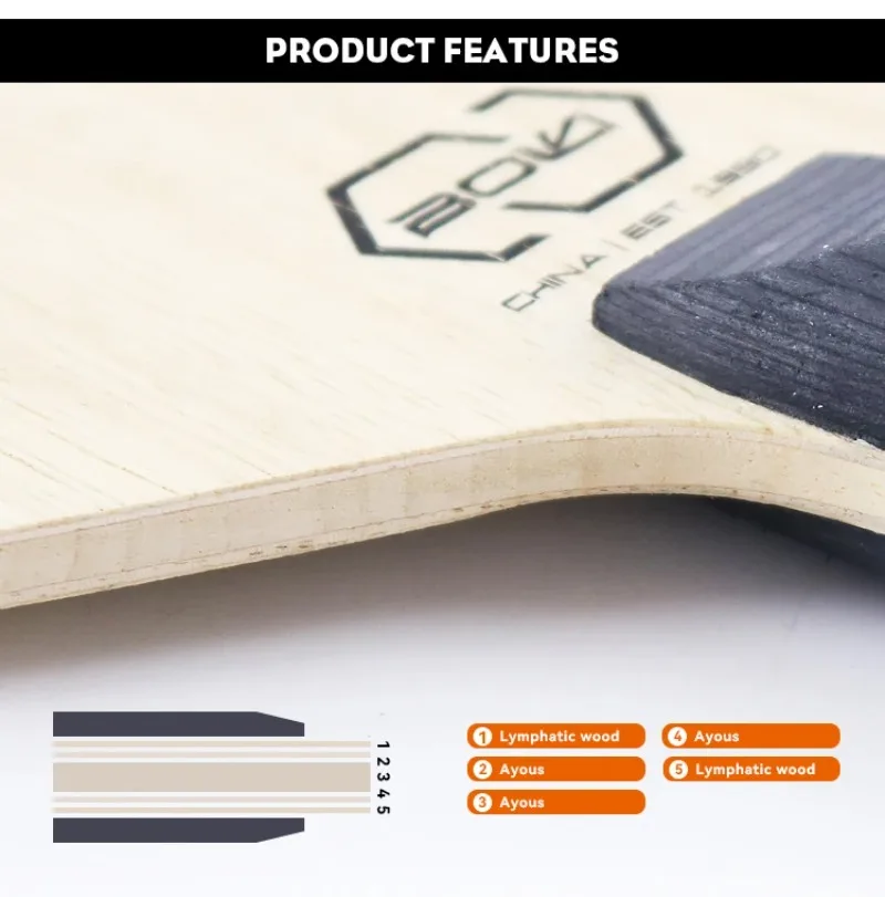 Description Picture 5 of itemBoli Hexagon Table Tennis Blade Ping Pong Pallets Special 5-Ply Pure Wood Ping Pong Rackets Offensive FL Ping Pong Paddle