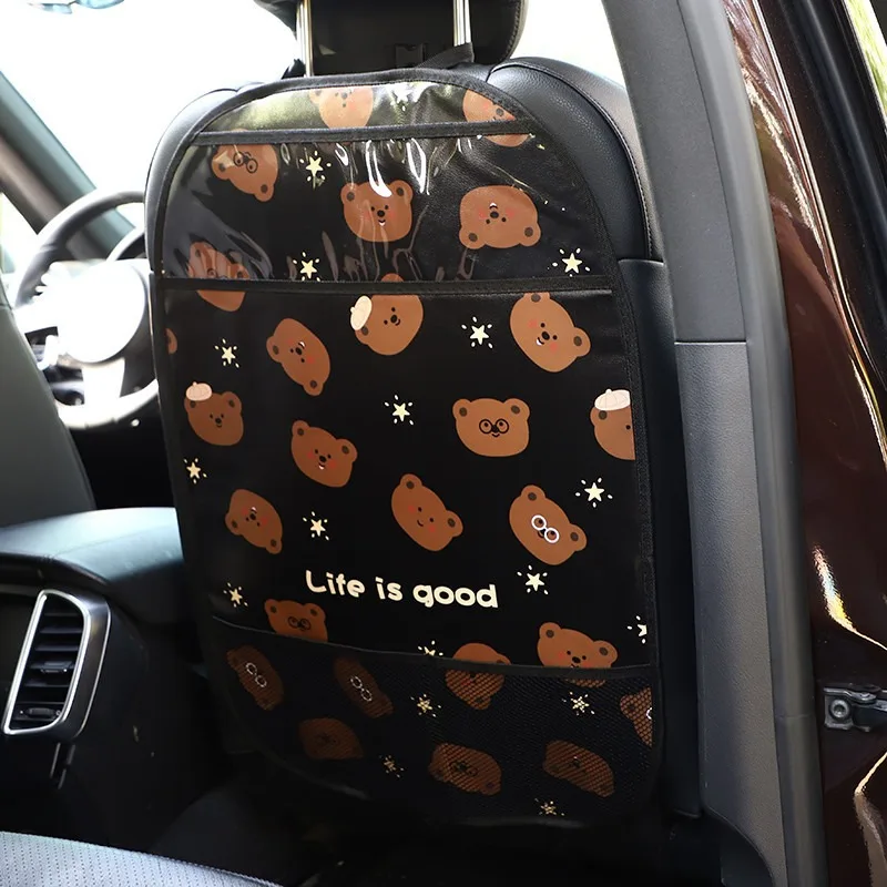 

Car Seat Back Anti Kick Pad, Bear Leather Multifunctional Seat Back Storage Bag, Car Anti Kick and Anti Dirt Protective Pad
