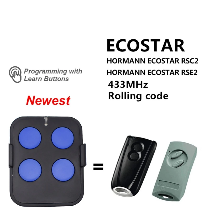 HORMANN ECOSTAR RSC2 용 차고 문짝 리모컨 오프너 리모컨, 433.92Mhz