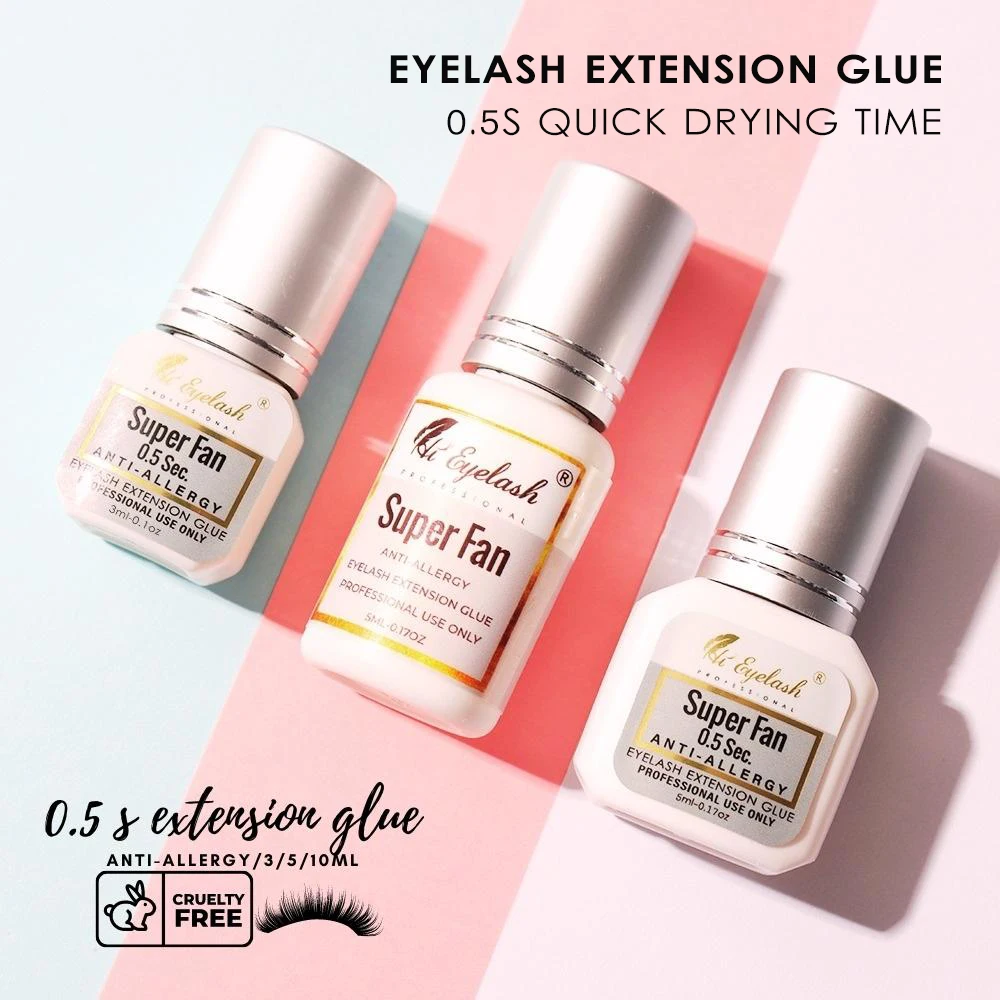 

3pcs 5ml Fan Lash Extension Adhesive Glue Anti-Allergy 0.5 Second Fast Drying False Eyelashes Glue Long Lasting Private Label