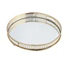 Round Metal Desktop Tray Golden w/ Mirror Glass Base Desktop Decor Perfume Jewelry Storage Party Cakes Fruit Serving Tray 4