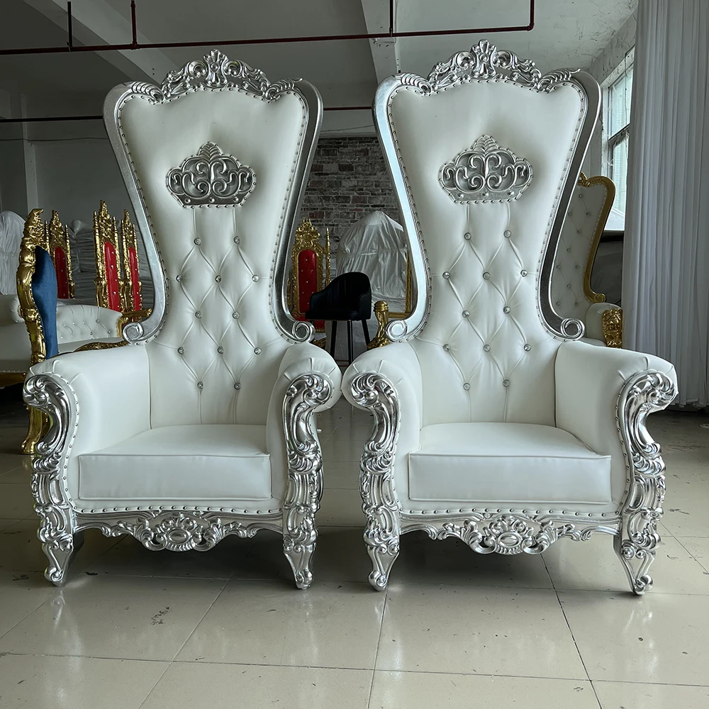 2pcs Luxury King Throne High Back Chair Wooden And Leather