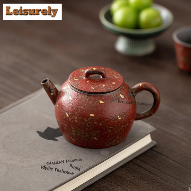 220ML Red Mountain Gold Sprinkled Teapot Ancient Tea Infuser Pot Tea Soaking Kettle With Strainer Teaware Accessories Decoration