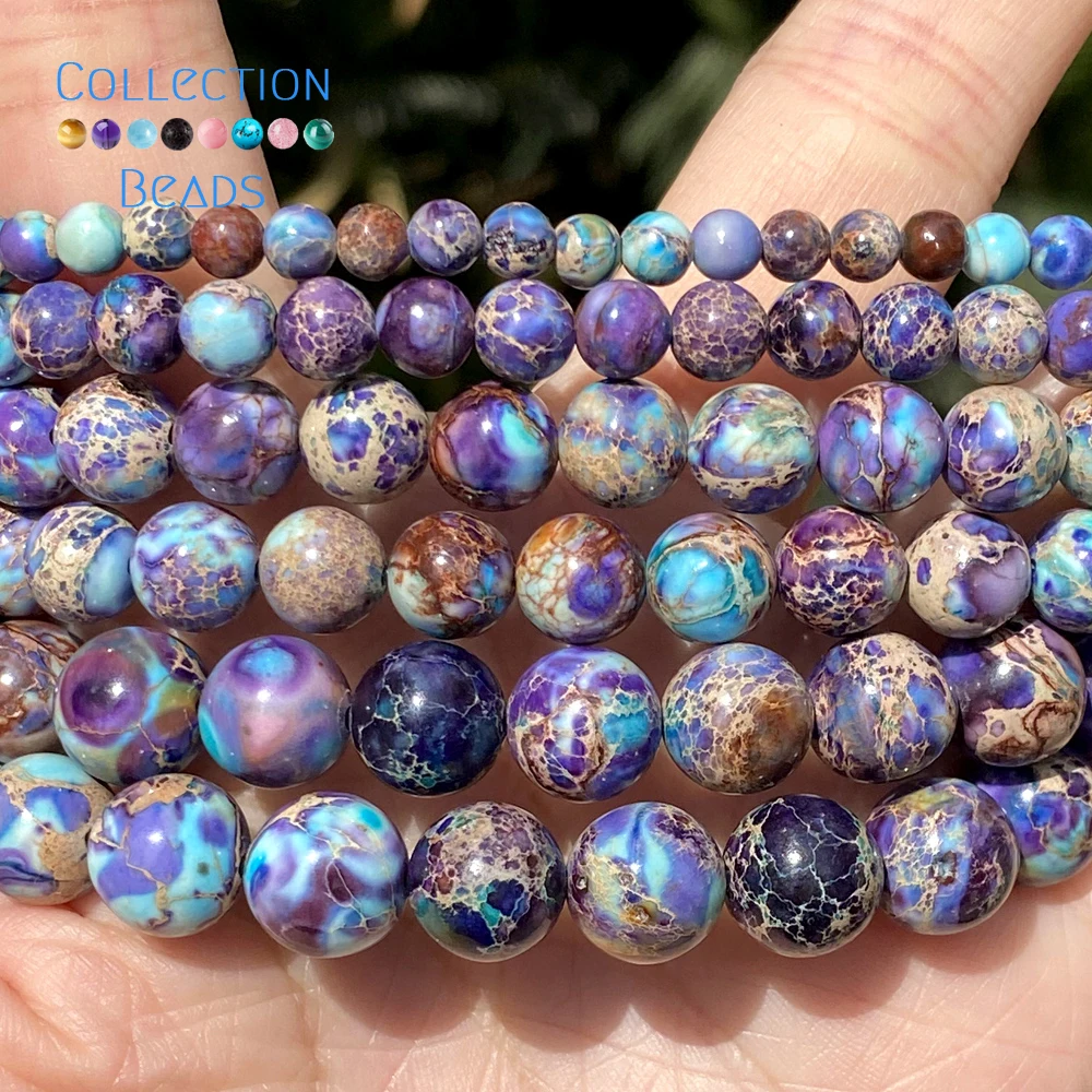 Natural Stone Sea Sediment Jasper Beads in Purple & Lake Blue - Round Spacer Beads for DIY Jewelry & Bracelets